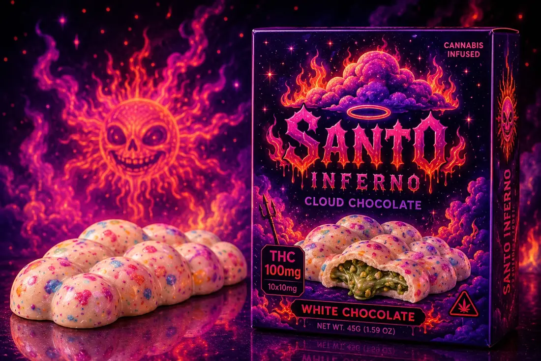 Chocolate blanco Santo Inferno con sprinkles